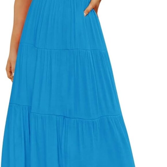 Women's 2025 Summer Casual Flutter Short Sleeve Crew Neck Smocked Elastic Waist - Picture 1 of 7